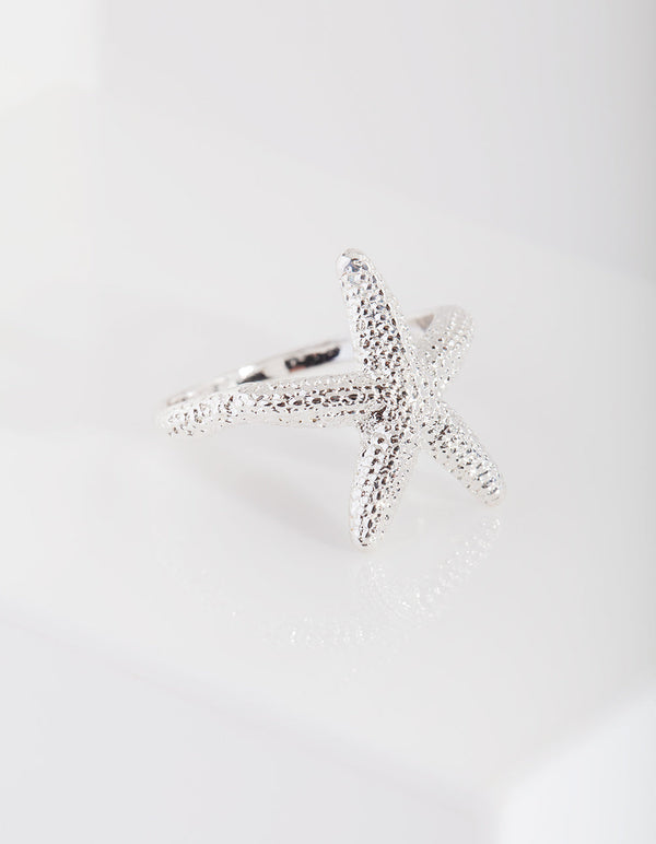 Silver Textured Starfish Ring