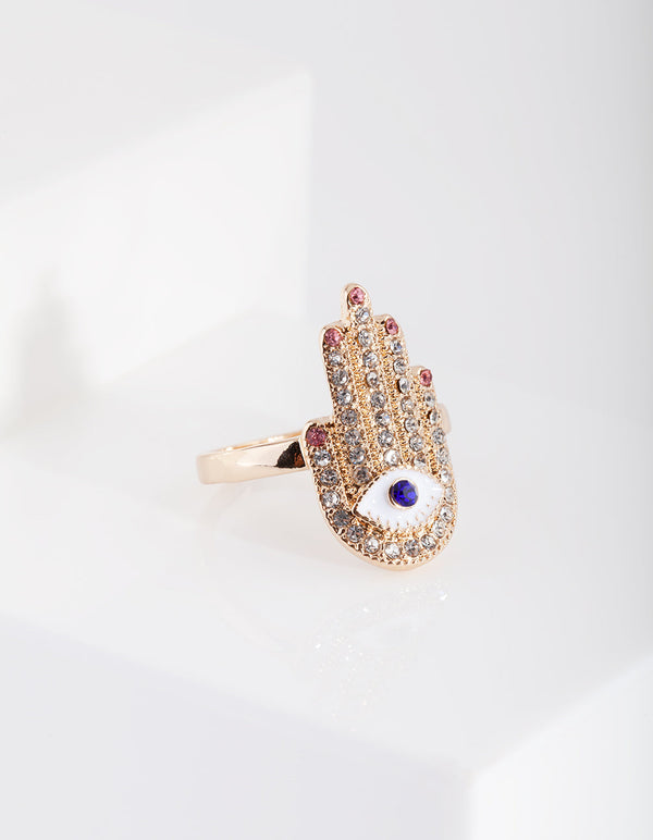 Gold Blue Diamante Eye Ring