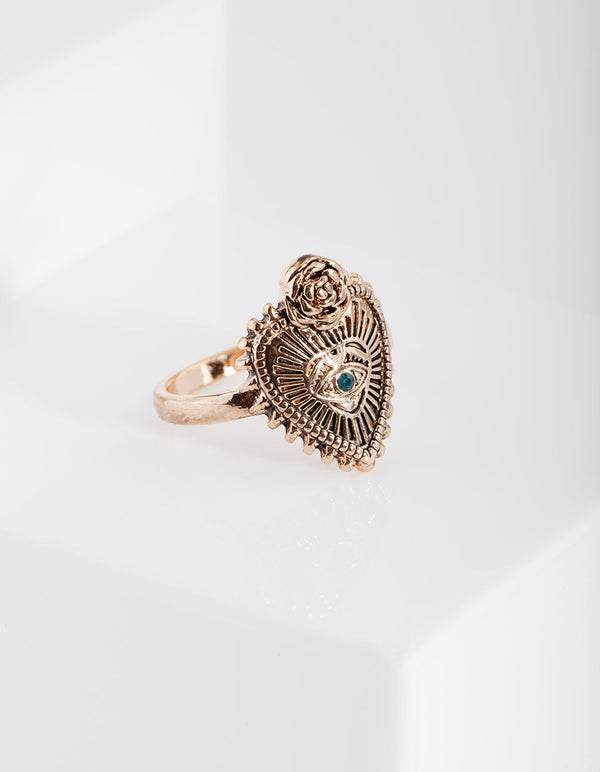 Antique Gold Spiked Heart Ring