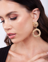 Gold Textured Round Drop Earrings - link has visual effect only