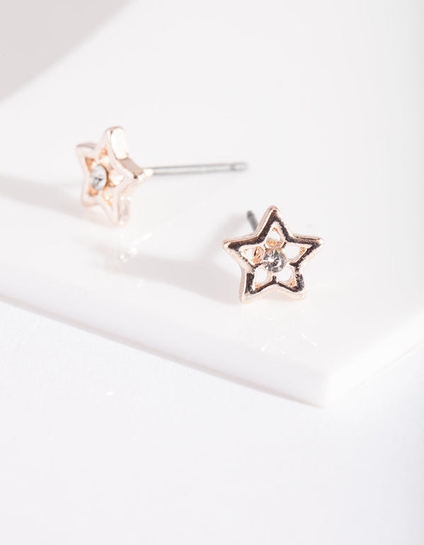 Rose Gold Diamante Star Stud Earrings