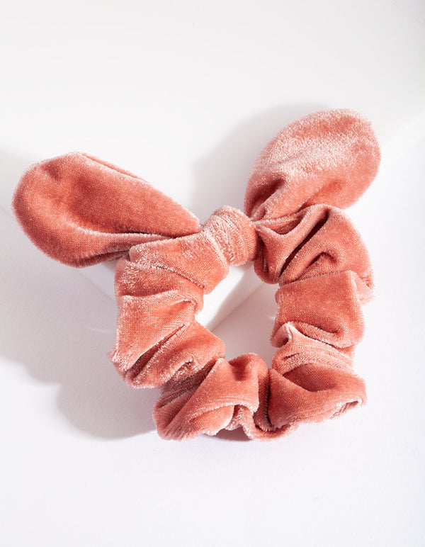Pink Velvet Bow Scrunchie