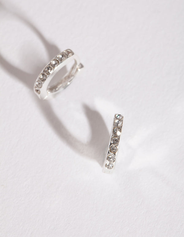 Silver Diamante Huggie Earrings