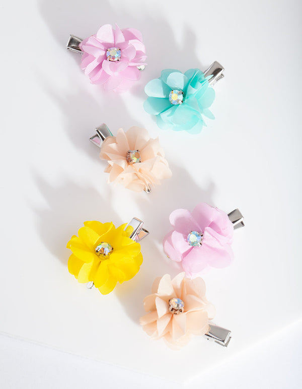Kids Rainbow Fabric Flower Hair Clip Pack