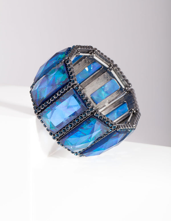 Blue Gunmetal Foil Stone Bracelet