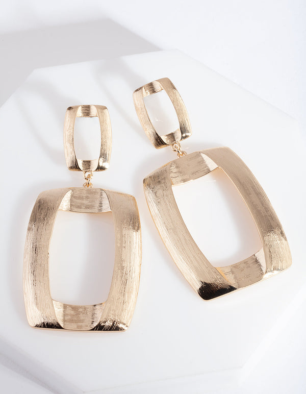 Gold Textured Open Geometric Drop Earrings