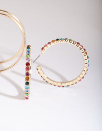 Gold Rainbow Diamante Hoop Earring Pack - link has visual effect only