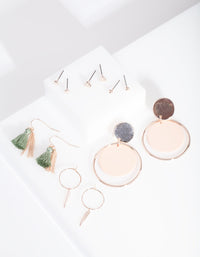 Rose Gold Pink Green Earring 6-Pack - link has visual effect only