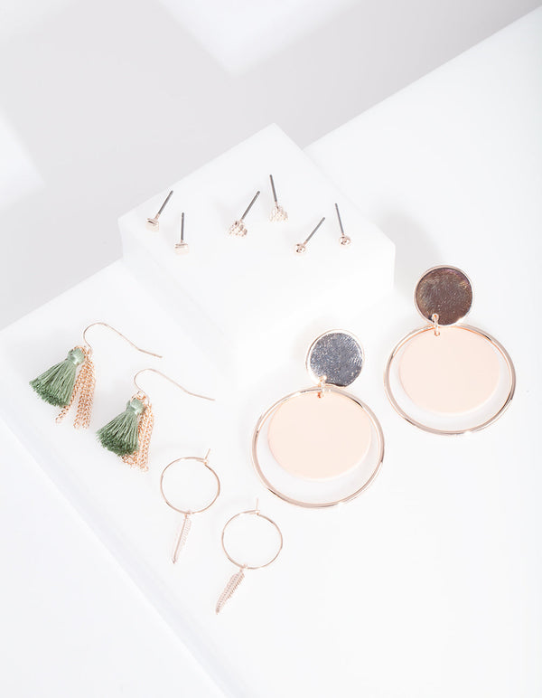 Rose Gold Pink Green Earring 6-Pack