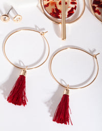 Mix of Red & Gold Acrylic Tassel Hoop & Stud Earring 6-Pack - link has visual effect only