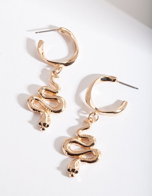 Gold Snake Mini Hoop Earrings