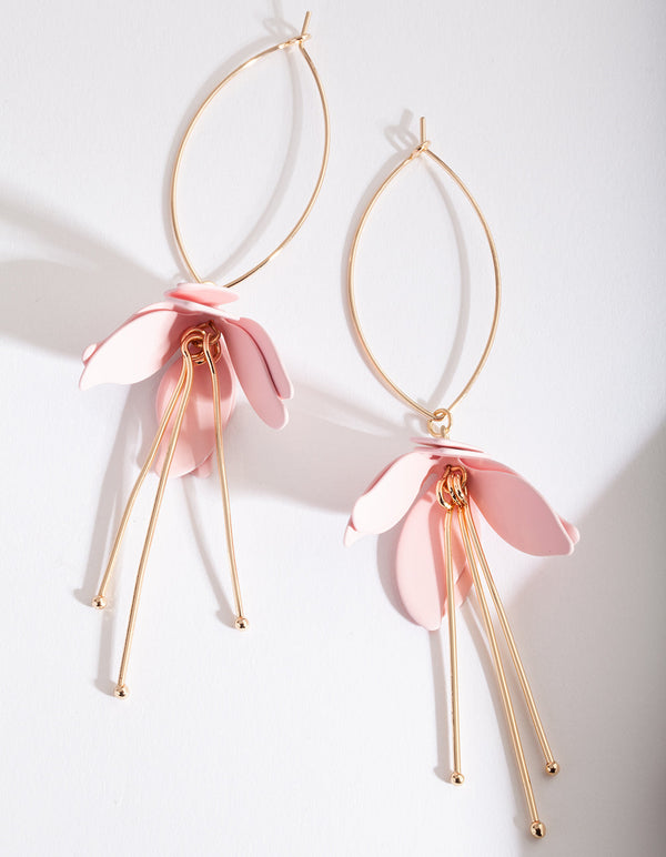 Pink Gold Hanging Flower Earrings