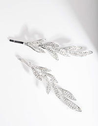 Silver Double Leaf Diamante Clip Pack - link has visual effect only