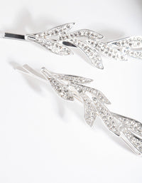 Silver Double Leaf Diamante Clip Pack - link has visual effect only