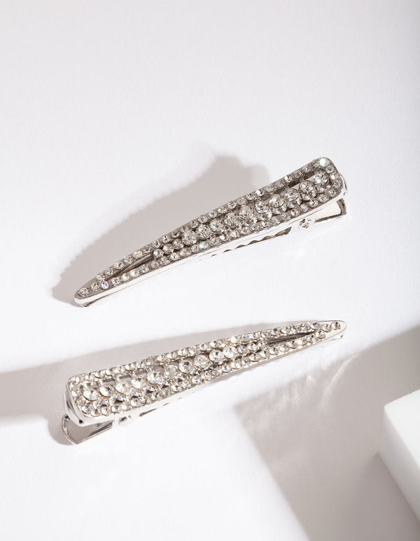 Silver Diamante Row Clip Duo