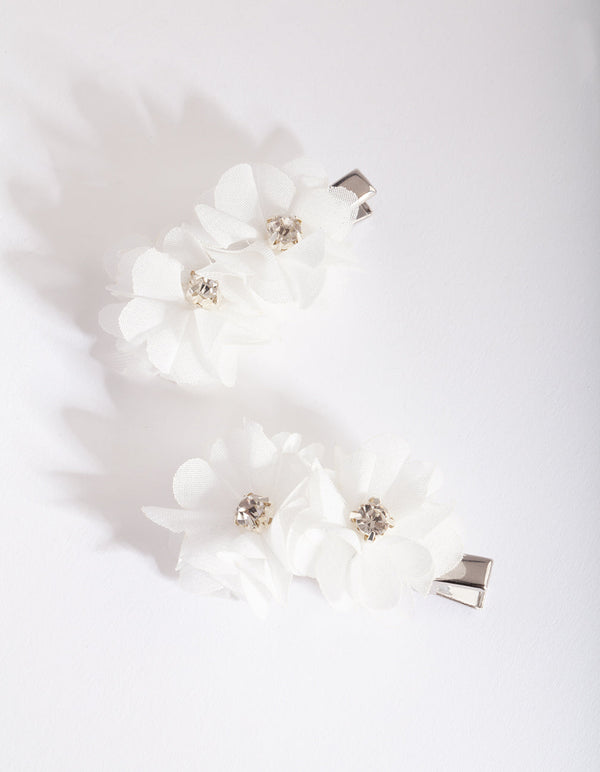 White Mini Fabric Flower Clip Pack