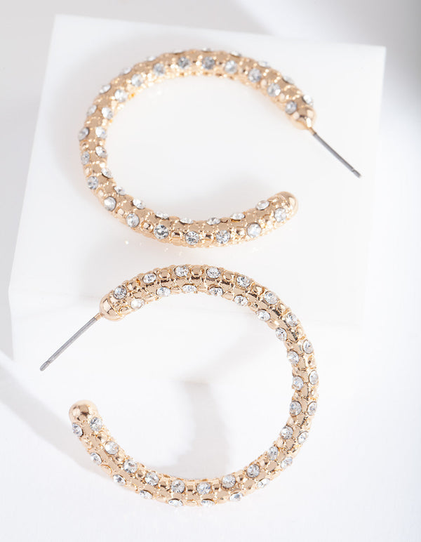 Gold Textured Classic Hoop Earrings
