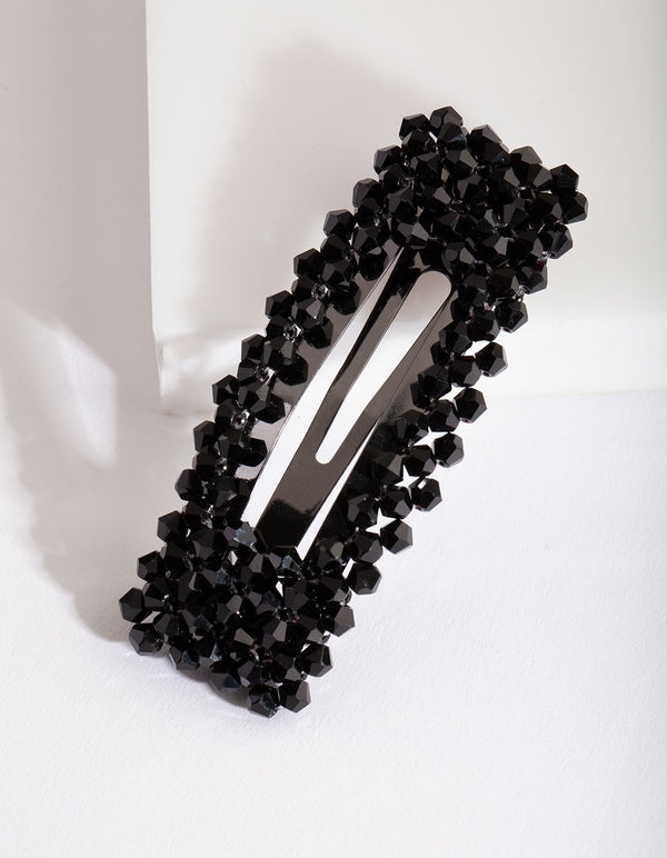 Black Glass Bead Hair Clip