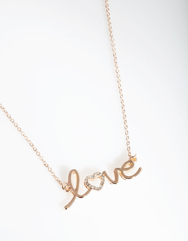 Rose Gold Diamante "Love" Necklace