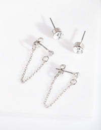 Rhodium Diamante Chain Earrings - link has visual effect only