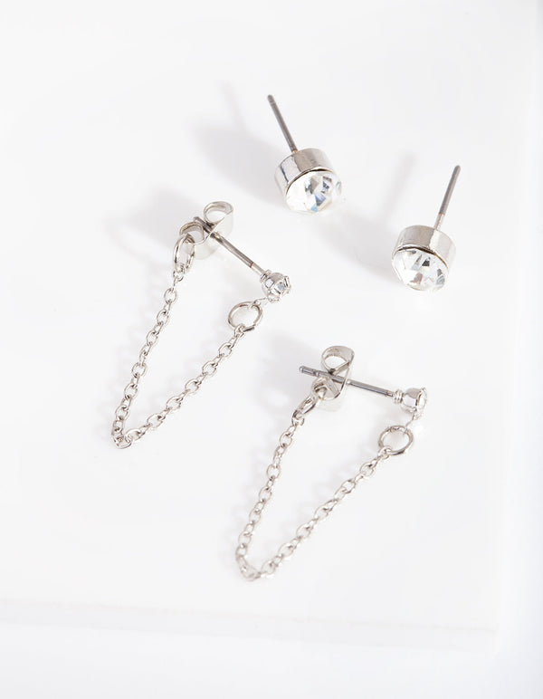Rhodium Diamante Chain Earrings