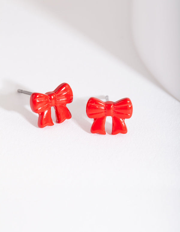 Red Bow Stud Earrings