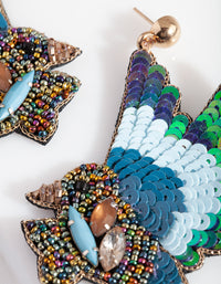 Blue Sequin Bead Bird Earrings - link has visual effect only