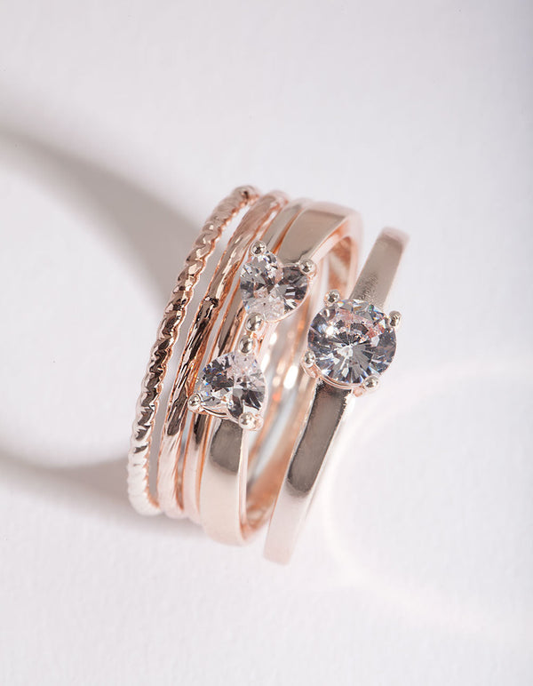 Rose Gold Cubic Zirconia 5 Band Ring Stack