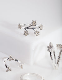 Silver Floral Diamante Ring 5-Pack - link has visual effect only