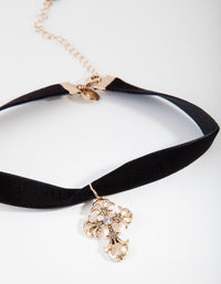 Suedette Antique Gold Cross Choker - link has visual effect only
