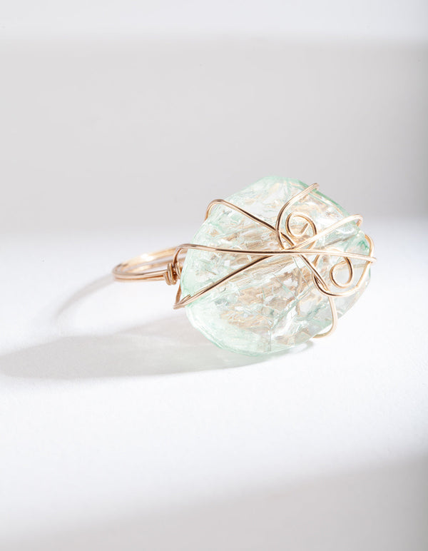 Gold Green Stone Wire Ring