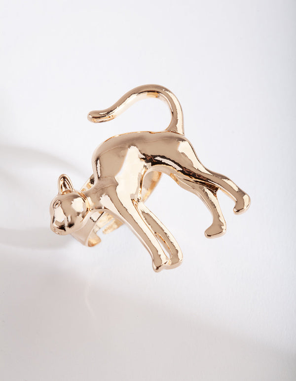 Gold Stretching Cat Ring