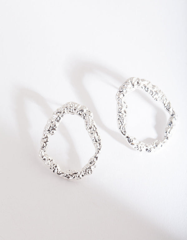 Silver Mini Textured Loop Earrings