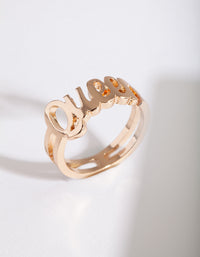 Gold "Queen" Script Ring - link has visual effect only