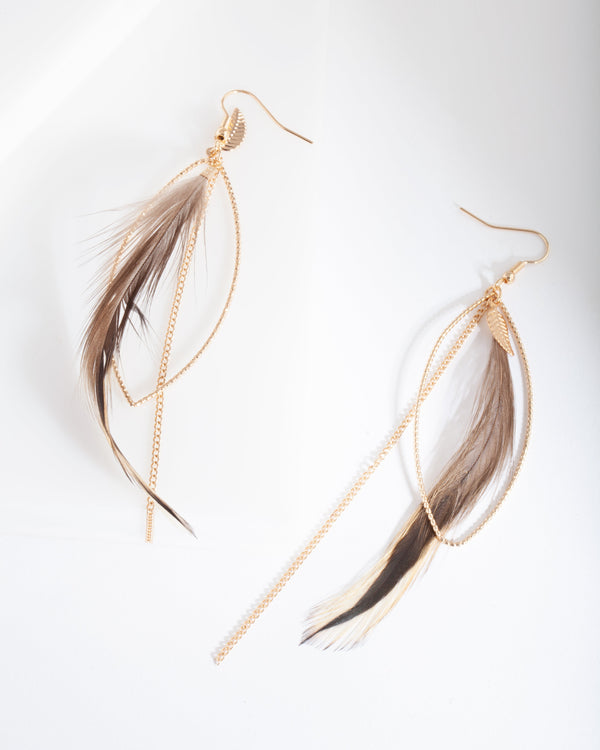 Brown Gold Feather Earrings