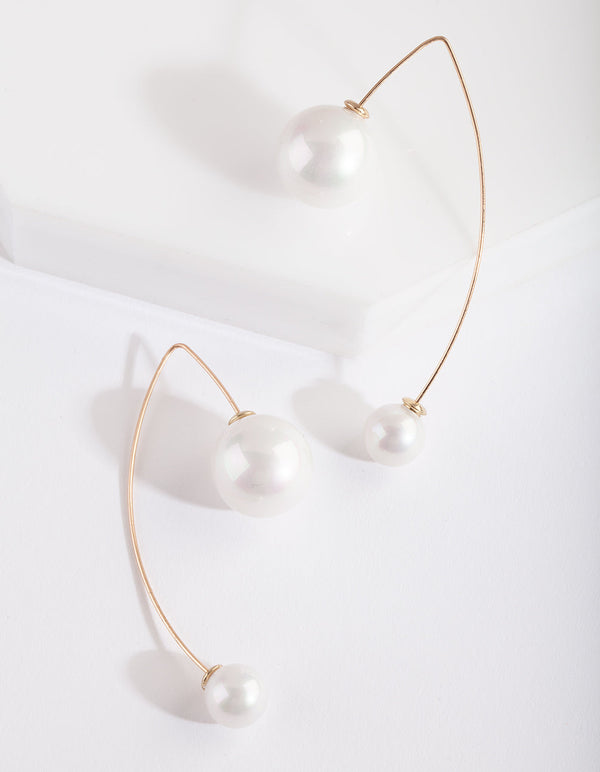 Gold Double Pearl Bead Earrings