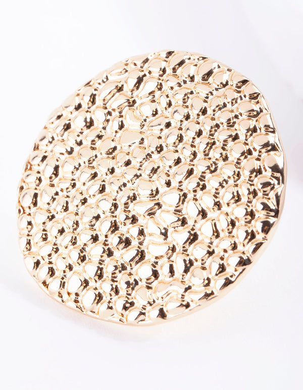 Gold Large Textured Disc Ring
