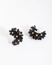 Black Mini Flower Cluster Hoop Earrings - link has visual effect only