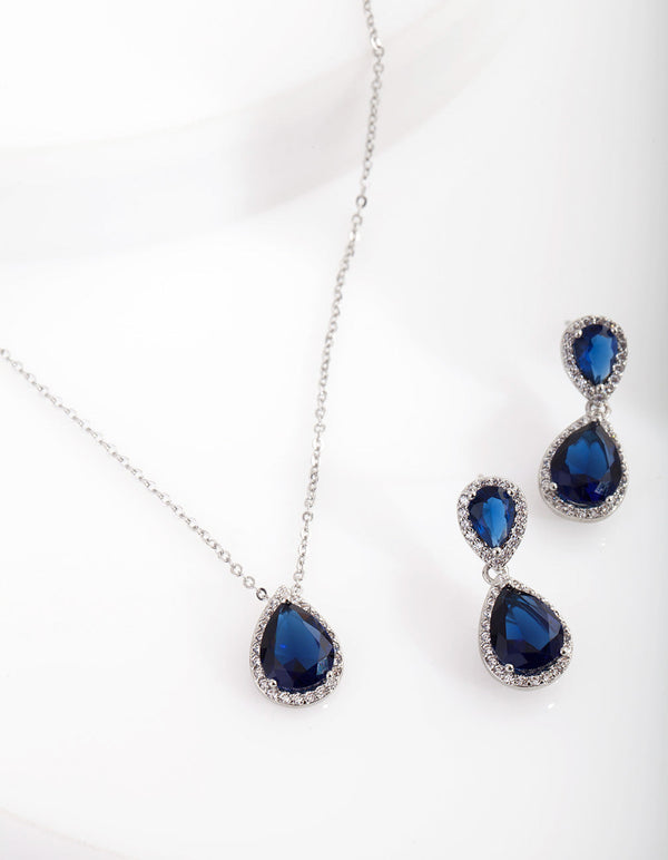 Sapphire Diamond Simulant Necklace & Earrings Set - Lovisa