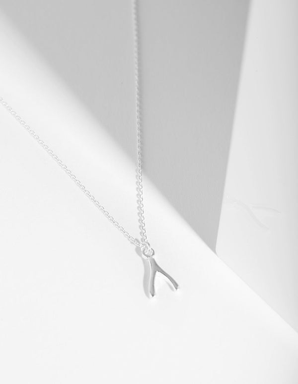 Womens Silver Necklace - Lucky Wishbone Silver Necklace Pendant