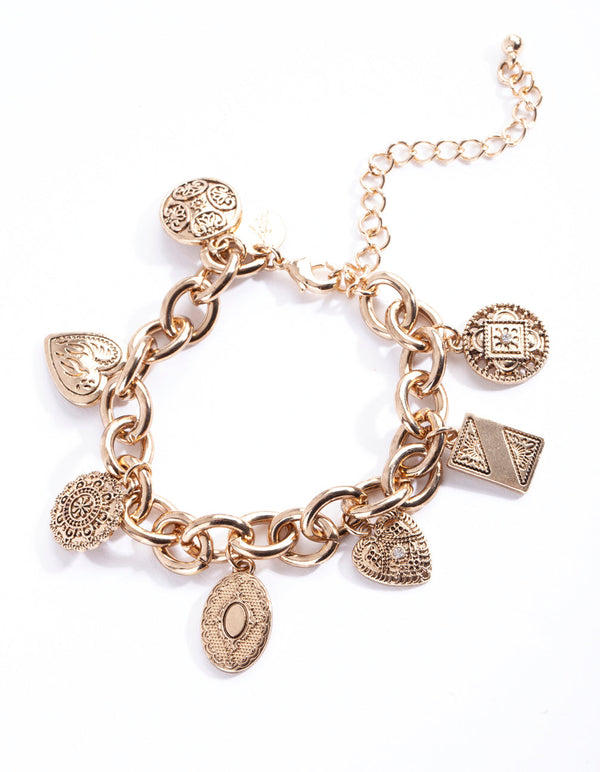Antique Gold Charm Detail Chain Bracelet
