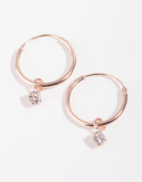 Rose Gold Plated Sterling Silver Cubic Zirconia Dangle Hoop Earrings - link has visual effect only
