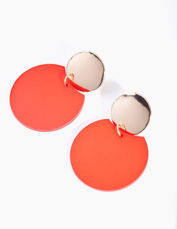 Red & Gold Double Circle Earrings