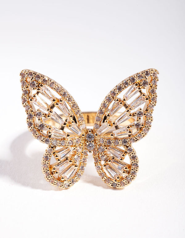 Gold Diamond Simulant Butterfly Ring