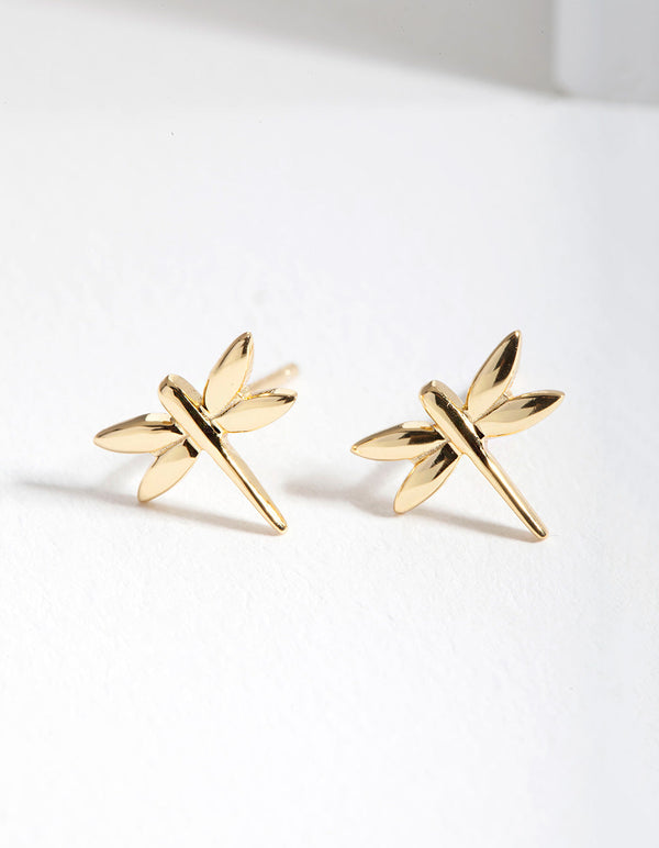 Gold Plated Sterling Silver Dragonfly Stud Earrings