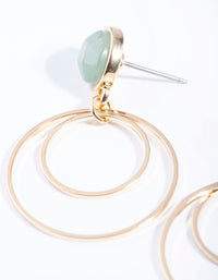 Gold Jade Stone Stud Double Drop Earrings - link has visual effect only