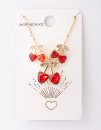 Gold Red Cherry Diamante Necklace & Earrings Set - link has visual effect only