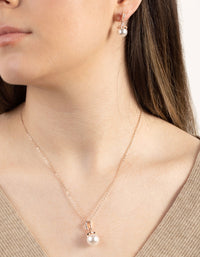 Rose Gold Classic Pearl Necklace & Earrings Set - link has visual effect only