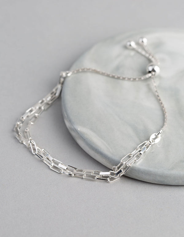 Sterling Silver 2 Row Rectangle Chain Toggle Bracelet