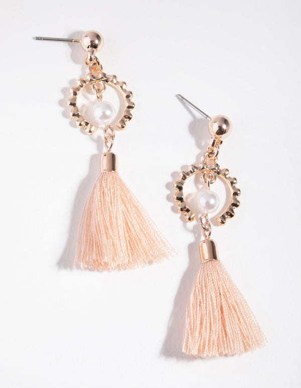 Rose Gold Pearl Tassel Drop Earrings